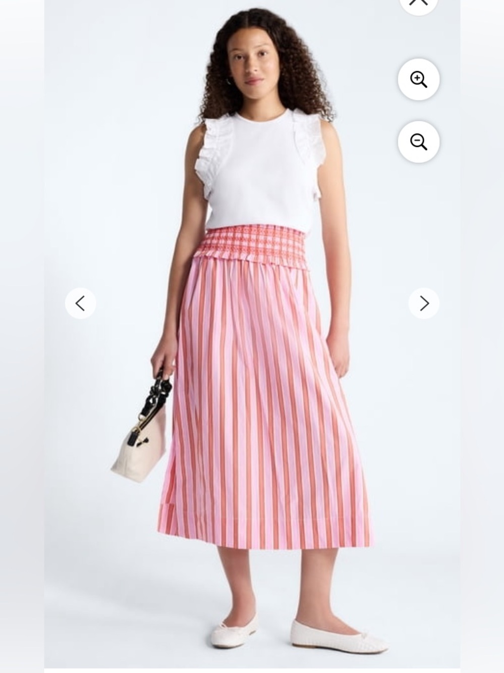 Free Assembly Striped Smocked-Waist Midi Skirt